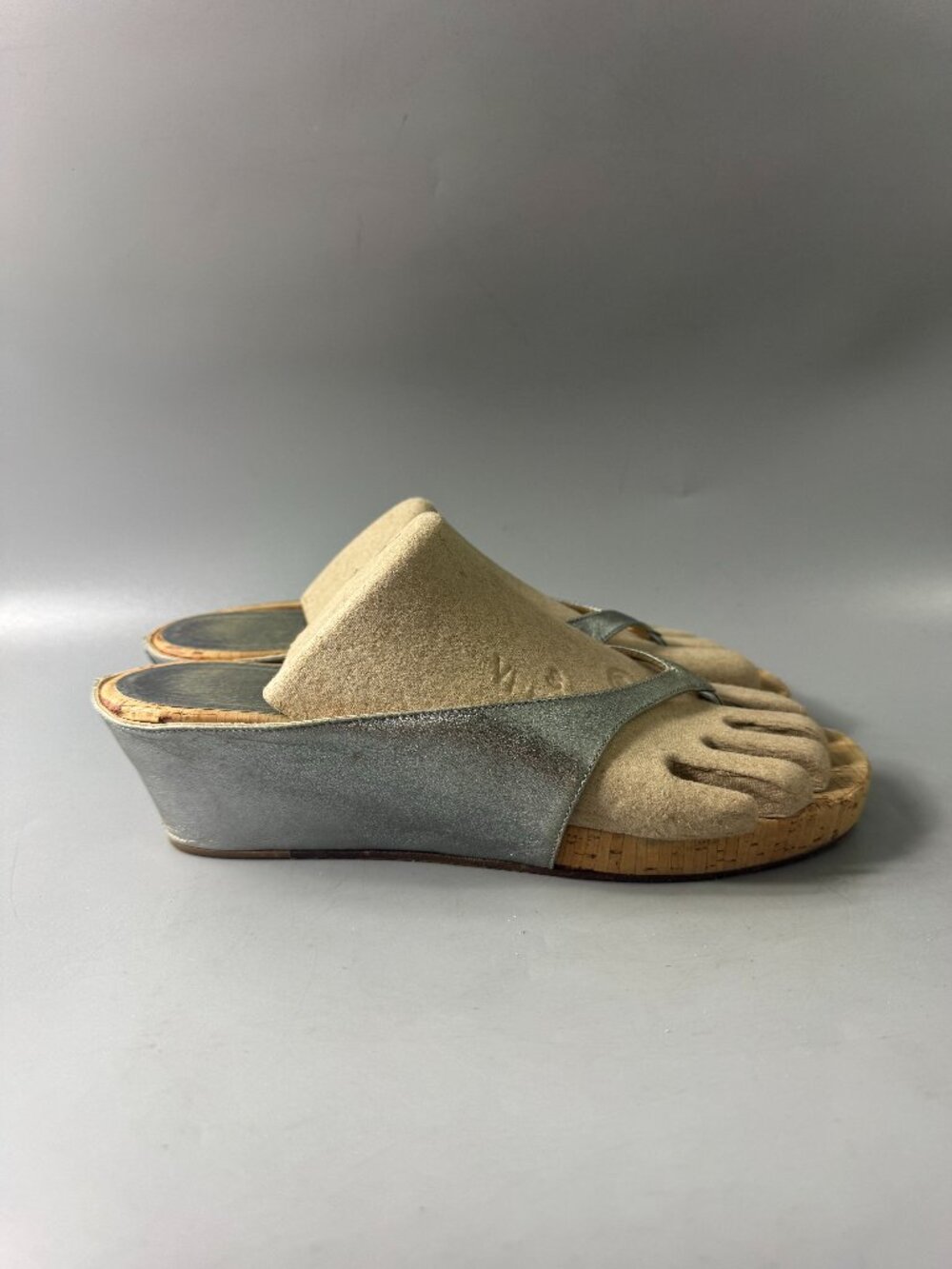 Authentic Christian Louboutin Silver Metallic Leather Cork Wedges, Size 41 - Picture 2 of 14